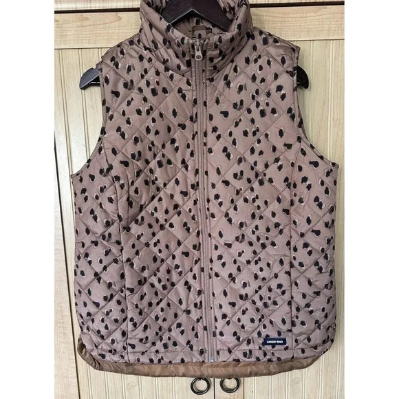 Lands' End Jackets & Blazers - Womens LANDS` END Feather Free Insulated Puffer Vest Brown Animal Print Sz Small
